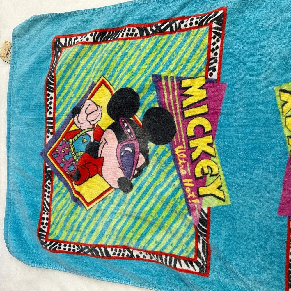 VTG 1990s‎ Franco Cool Mickey Mouse Ultra Hot Disney Beach Bath Towel Retro Lot